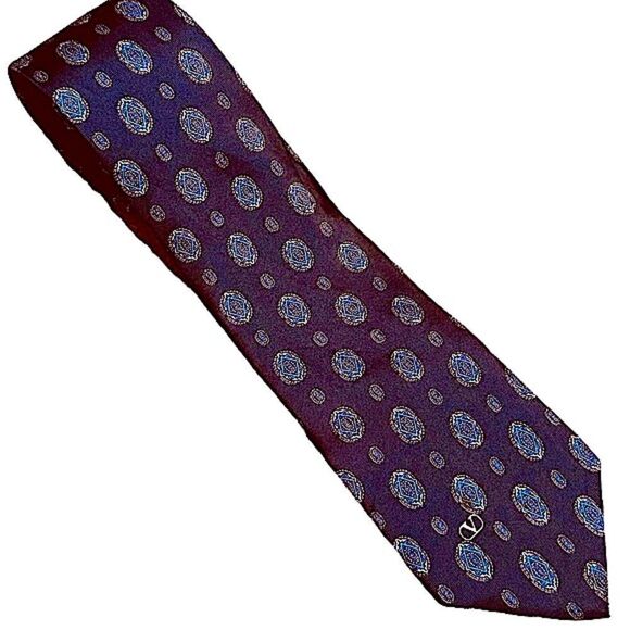 Valentino Blue and White Silk Tie - Picture 3 of 6